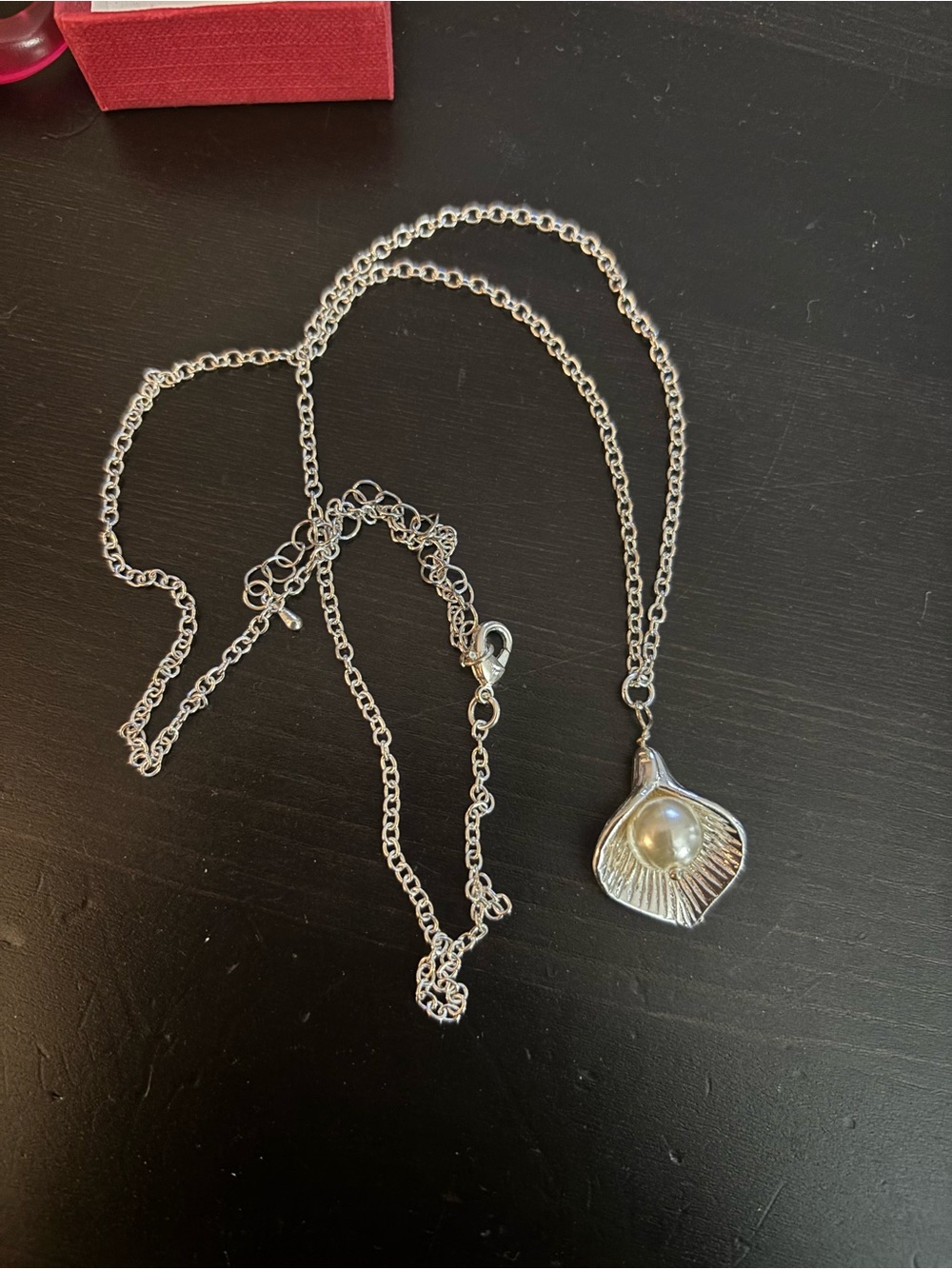 Silver Shell Pendant Necklace with Pearl Accent